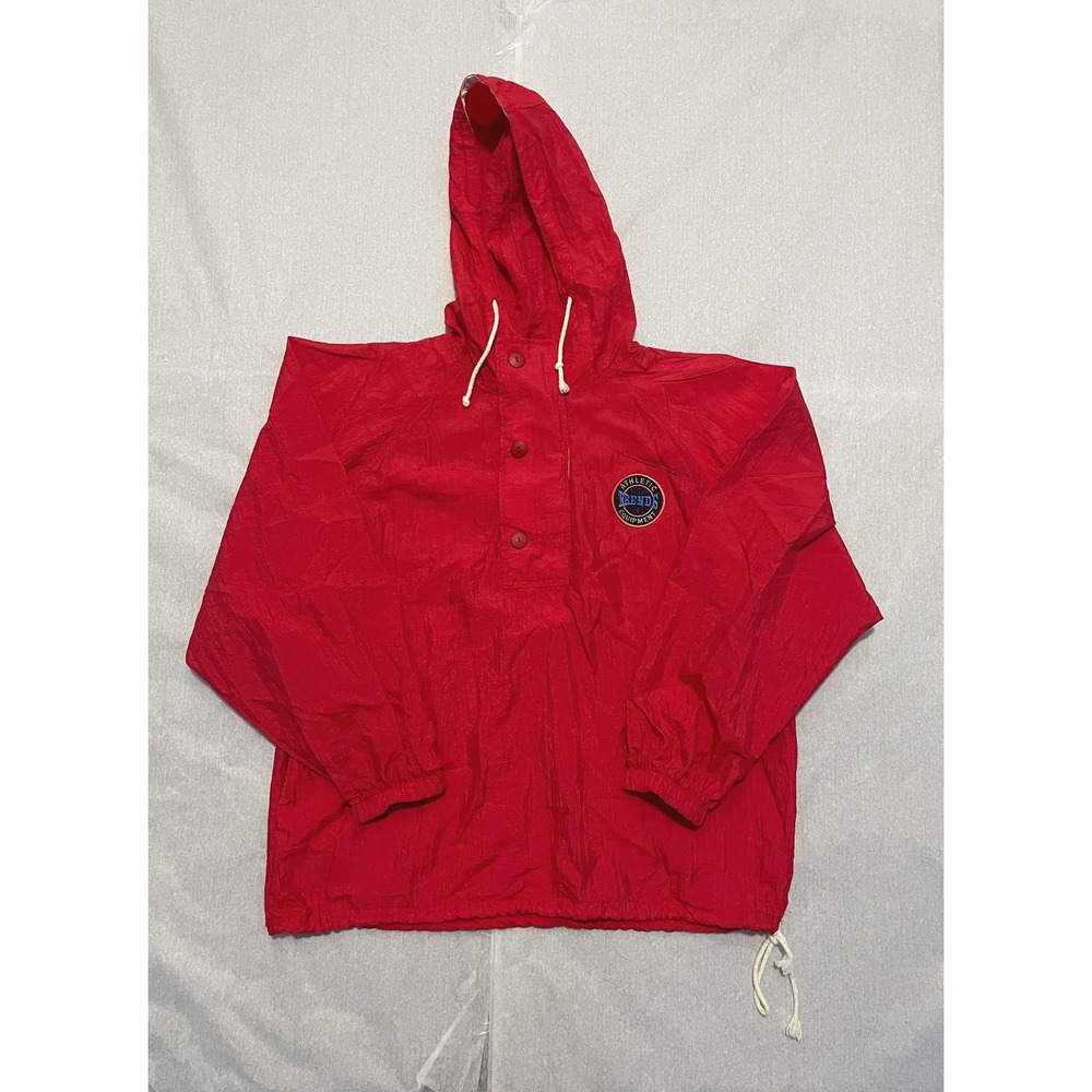 Vintage 80's 90's Red Athletic Patchwork Windbreaker Hoodie Mens Womens Small